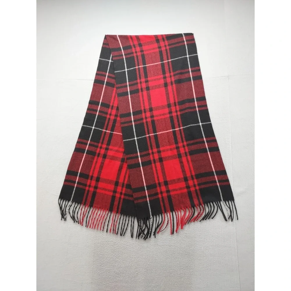 Steve Madden Men Scarf One Size Red Plaid 100% Polyester Fringe Winter Shawl